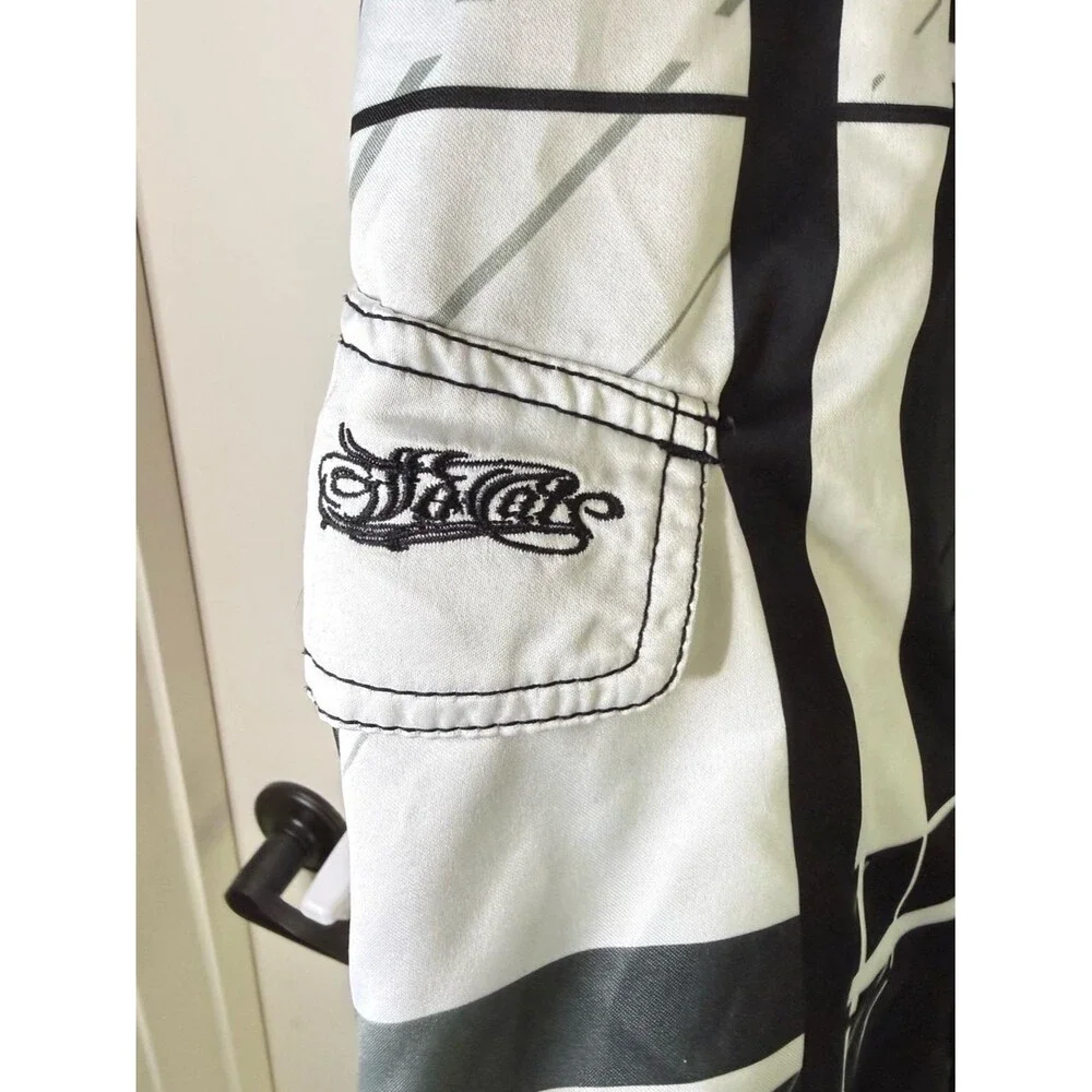 SoCal Vintage Men's Black & White Graphic Swim Board Shorts - Lace-Up Waist 36